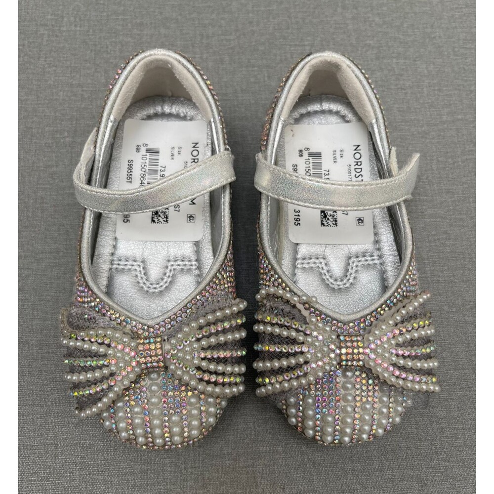 $73.99 Doe A Dear Girls SILVER Rhinestone Shoes - EUR23/US7